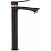 Rea - Viral Rubinetto Per Lavabo Alto Nero/Oro Rosa Miscelatore Da Bagno In Ottone Miscelatore Monocomando Caldo E Freddo Regolabile (Nero/Oro Rosa) 18x5x30,5cm