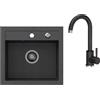 VBChome Lavello nero 50 x 47 cm con rubinetto, miscelatore per lavello, lavello singolo, lavello da incasso, granito screziato, sifone rubinetto monocomando