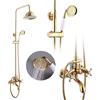 Shiyinge Set doccia anticato, sistema doccia a pioggia, rubinetto, doccetta in stile retrò, stile nostalgico, moderno, set doccia a parete, miscelatore con soffione rotondo, miscelatore oro