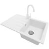 PRIMAGRAN Lavandino da Cucina Bianco 78x50cm, Lavello in Granito a 1 vasca + Rubinetto 32x20cm + Set di accessori, Lavabo da Cucina Incasso al Mobile 45cm - Milano S073