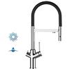 VIZIO Cucina Rubinetto cucina 4 VIE per sistemi Frigogasatori e filtro acqua depuratore canna movibile e doccia staccabile 2 getti (Cromato/Nero)