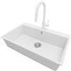 PRIMAGRAN Lavandino da Cucina Bianco 78x50cm, Lavello in Granito a 1 vasca + Rubinetto 40x20cm + Set di accessori, Lavabo da Cucina Incasso al Mobile 80cm - Riga S415