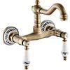 Your's Bath Rubinetto Bronzo a Muro in Ottone con Doppio Manopole in Ceramica Rotazione 360 ° Rubinetto per Cucina a Parete Vintage Supporto Caldo e Freddo Raffinato