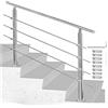 Joparri Ringhiera per Scale Acciaio Inox, Corrimano in Acciaio Inox Spazzolato 150cm 4traverse Interno Esterno Ø 42 mm, Argento