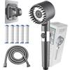 Generico Doccino Filtrante, Doccino per Doccia con 5 Filtri di Ricambio, Soffione Doccia ad Alta Pressione, 4 Modalità di Getto, Tubo Flessibile 1.5m (gunmetal gray)