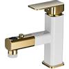 Sticque Rubinetto Bagno Lavabo Monocomando Miscelatore Lavabo Bagno Con Doccetta Estraibile E 3 Modalità Stile Moderno Ottone Rubinetto Bagno, Acqua Calda E Fredda Disponibile, Bianca