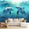 Generic Carta da parati 200 x 140 cm per Soggiorno Camera da letto Cucina Cameretta per bambini Animale Delfino Giocoso Carta da parati motivi Blu Decorazione Carta da parati per pareti