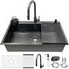 SCYOMSTORE Lavello Cucina 80×50 cm in Acciaio Inox 1 Vasca con Rubinetto Estraibile,Set Completo con Scolapiatti,Griglia Scarico,Dispenser Sapone e Kit Scarico,Lavabo Cucina Nero Antracite,Appoggio o Sottopiano