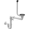 Granitan Scarico Lavandino Cucina - Sifone Lavandino - Sifone Lavello Cucina con Attacco per Lavastoviglie - Scarichi 115 mm (3 1/2) - Scarico per 1 vasca - Bianco/Nero - Classico - Granitan