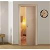 PORTE ITALIANE Porta scorrevole a scomparsa COMPLETA di controtelaio scrigno laminato Rovere Sbiancato Finitura Ottone 80x210