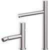 Inbagno Set miscelatori lavabo alto e bidet satinato senza leva in acciaio inox, manopola rotante e indicatori per l'acqua, GEMINI