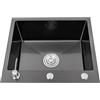 Tagtuell Kit, lavello da cucina in acciaio inox, colore nero opaco, 50 x 40 cm, lavello da incasso, rubinetto da cucina con dispenser di sapone e tubo di scarico, grande volume di vasca, 1 bacino