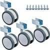 SOTECH set di 4 ruote per mobili Hamm Ø 63 mm altezza 74,5 mm, bianco/grigio, portata 35 kg, profilo a U per pareti di 19 mm di spessore, senza freno