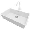PRIMAGRAN Lavandino da Cucina Bianco 76x47cm, Lavello in Granito a 1 vasca + Rubinetto 32x20cm + Set di accessori, Lavabo da Cucina Incasso al Mobile 80cm - London Slim S489