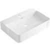 Aqua Uno AQUAUNO Lavabo da appoggio Cloe, 60 x 42 cm, rettangolare, in ceramica bianca, con foro per rubinetto e troppopieno cromato, in ceramica sanitaria, per piano lavabo