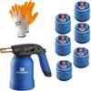 HYTAMA TOOLS Lampada per Saldare Kemper + 6 Bombole Gas Butano Sicuro + 2 Guanti Omaggio | Cannello Accendifuoco Professionale per Fai-da-Te, Barbecue, Diserbo, Saldature Leggere
