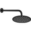 Inbagno Kit doccia nero opaco con braccio 35 cm e soffione 30 cm, in acciaio inox con snodo orientabile e ugelli anticalcare