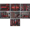 Mephisto Set di 7 inserti per carrello degli attrezzi con strumenti come set a cricchetto, chiavi combinate a cricchetto, chiave ad anello con funzione a cricchetto, chiave a cricchetto, metrica, con