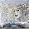 JIAOQSS 3D Carta Da Parati Disegnata camere letto cucine soggiorni fotomurali premium stile 3D Parete Da Dei Murale Moderna Gigante il fondo del salone Volto di donna in cemento grigio vintage