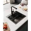 Sofetiy Lavandino Cucina Nero Antracite 45x45cm, Lavello Cucina 1 Vasca in Acciaio Inox, Lavabo Cucina Singola Con l'Ultimo Sifone e Troppopieno, Lavelli da Cucina