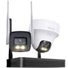 HiLook Set di telecamere di sorveglianza WLAN per esterni, bullet da 4 MP + telecamere PT Turret, WiFi NVS con slot micro SD, set completo per fotocamera esterna, riconoscimento umano e veicoli