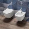 Auria Coppia Sanitari bagno filo muro in Ceramica Bianco Lucido - WC Rimless e Bidet Sospesi con Sedile Soft Close, Sgancio Rapido Easy Clean, Installazione a Parete e Design Moderno - Mod.WhiteWall 1