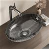 EMKE Lavabo da Appoggio in Vetro Cristallo, Ovale Nero, 51 x 35 x 15 cm - Lavabo per Bagno e WC Ospiti, Senza Foro per Rubinetto
