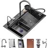 OMGMTSTORE Lavello a cascata a ciotola singola Lavello da cucina in acciaio inossidabile Lavello da cucina con rivestimento nano lavello con rubinetto estraibile e rondella a tazza Set completo di accessori