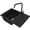 CECIPA 65 x 45 cm Lavello Nero con Arco Rubinetto Cucina, Lavello con Gocciolatoio in Granito, Lavandino Cucina Nero per Mobile di lunghezza 45cm con Troppopieno e Sifone