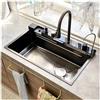 ATHOMASM 85x50cm Lavello da cucina in acciaio inox, con indicatore di temperatura, nano-rivestimento, 1 lavabo cascata singolo, con rubinetto rimovibile, tubo di scarico, grande lavello da cucina