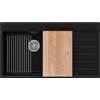 PRIMAGRAN Lavello da Cucina Nero 90x50cm, Lavandino in Granito a 1 vasca + Sifone Classico, Lavabo da Cucina Incasso al Mobile 60cm - Sydney Ergo S459
