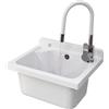 Granitan Set Lavandino + Sifone + Rubinetto - Lavatoio da Esterno 42x 34x24 cm - Lavandino esterno per lavanderia, garage, giardino - Lavabo Resistente agli acidi e alle sostanze chimiche - Bianco - Granitan