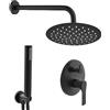 Inbagno Set doccia incasso completo nero opaco con miscelatore in ottone, braccio 33 cm e soffione tondo 25 cm, kit doccia completo