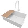 PRIMAGRAN Lavandino da Cucina Tutto Bianco 66x47cm, Lavello in Granito a 1 vasca + Rubinetto 40x20cm + Set di accessori, Lavabo da Cucina Incasso al Mobile 70cm - London Slim S464