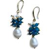 Generic Orecchini Pendenti con Pietre Naturali Azzurre e Perle di Fiume - Orecchini Artigianali Fatti a Mano, 6 cm, Bijoux Donna Eleganti, Made in Italy