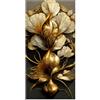 Arredi Murali Quadro astratto verticale su tela - Decorazione moderna floreale oro e nero - Stampa elegante da parete per soggiorno, ingresso o studio - Made in Italy