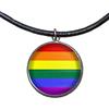 Generic Ciondolo in acciaio inossidabile, 30mm, cordoncino di cuoio, fatto a mano, illustrazione Bandiera arcobaleno