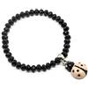 Generic Bracciale elastico con cristalli neri e coccinella rosa cipria e nera - bracciale portafortuna - bracciale coccinella