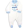 Zigozago - Tutina a Manica lunga in ciniglia di Cotone con ricamo -Innamorato Pazzo di mio Zio- | Fatto a Mano | Personalizzabile con il Nome dello Zio | Bordo: Azzurro | Taglia: da 0 a 6/9 mesi