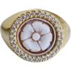 Handmade Anello con vero cammeo di Torre del Greco FIORE, zirconi, argento 925 placcato oro, anello regolabile, anello italiano