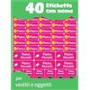 LabelTiger Set di Etichette Adesive Personalizzate per Bambini (40 pz, Rosa) | Etichette Asilo Nido e Scuola, Etichette per Vestiti Bambini e Oggetti, Lavabili in Lavatrice e Lavastoviglie, Durevoli