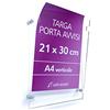 adv-smart Targa Porta Avvisi formato A4 verticale 21x30 cm, Tasca in plexiglass Trasparente Messaggio, Volantino, Info con fissaggi a muro
