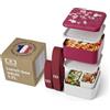 Monbento - Pranzo box MB Square graphic Magnolia - Ermetico a 2 scomparti - Ideale per lavoro/picnic - Senza BPA e durevole - Made in France - Motivi fiori, rosa e bianco