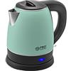 TZS First Austria Bollitore in acciaio inox, verde-nero, 2200 W | 1,2 litri | Altezza 20 cm | Angolo di inclinazione di 360° | Filtro anticalcare integrato, protezione contro il funzionamento a secco