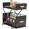 HUOLE Cassetto portaoggetti a 2 ripiani per cucina e bagno, cestello scorrevole in metallo, cestino portaoggetti estraibile per la casa e l'ufficio, rivestimento-40 * 26 * 43 cm-nero (1 pezzo)