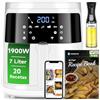 Aigostar Friggitrice ad Aria 7L Smart 1900W - WiFi/App con Ricette, 7 Programmi, Schermo LED Touch, Circolazione Aria 360°, Cottura Senza Olio, Cestello Rimovibile Lavabile in Lavastoviglie, bianco