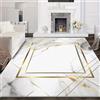 AUWUUA Tappeto moderno in marmo bianco e oro, 250 x 250 cm, lussuoso, con bordo dorato, per interni, con retro in gomma antiscivolo, lavabile, per soggiorno, camera da letto, ingresso, ufficio, hotel