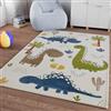 Smart Kids Tappeto per bambini in tessuto emozionante avventure con simpatici motivi dinosauri - Dino & Friends (120 x 170 cm, crema bianco)