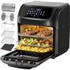 LLIVEKIT Friggitrice ad Aria 12L per Famiglia 3-6 Persone, Forno ad Aria Calda 12 in 1 con Touch Screen LED, Friggere Senza Olio da 1800W, Griglia, 7 Accessori e Ricettario, Cottura Senza Olio