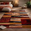 VARIKASHOM Tappeto Pelo Corto Lavabile, Tappeti Decorativa per Soggiorno Credenza, Salotto,Geometrico astratto vintage rosso arancione giallo nero multicolore, 100 x 180 cm